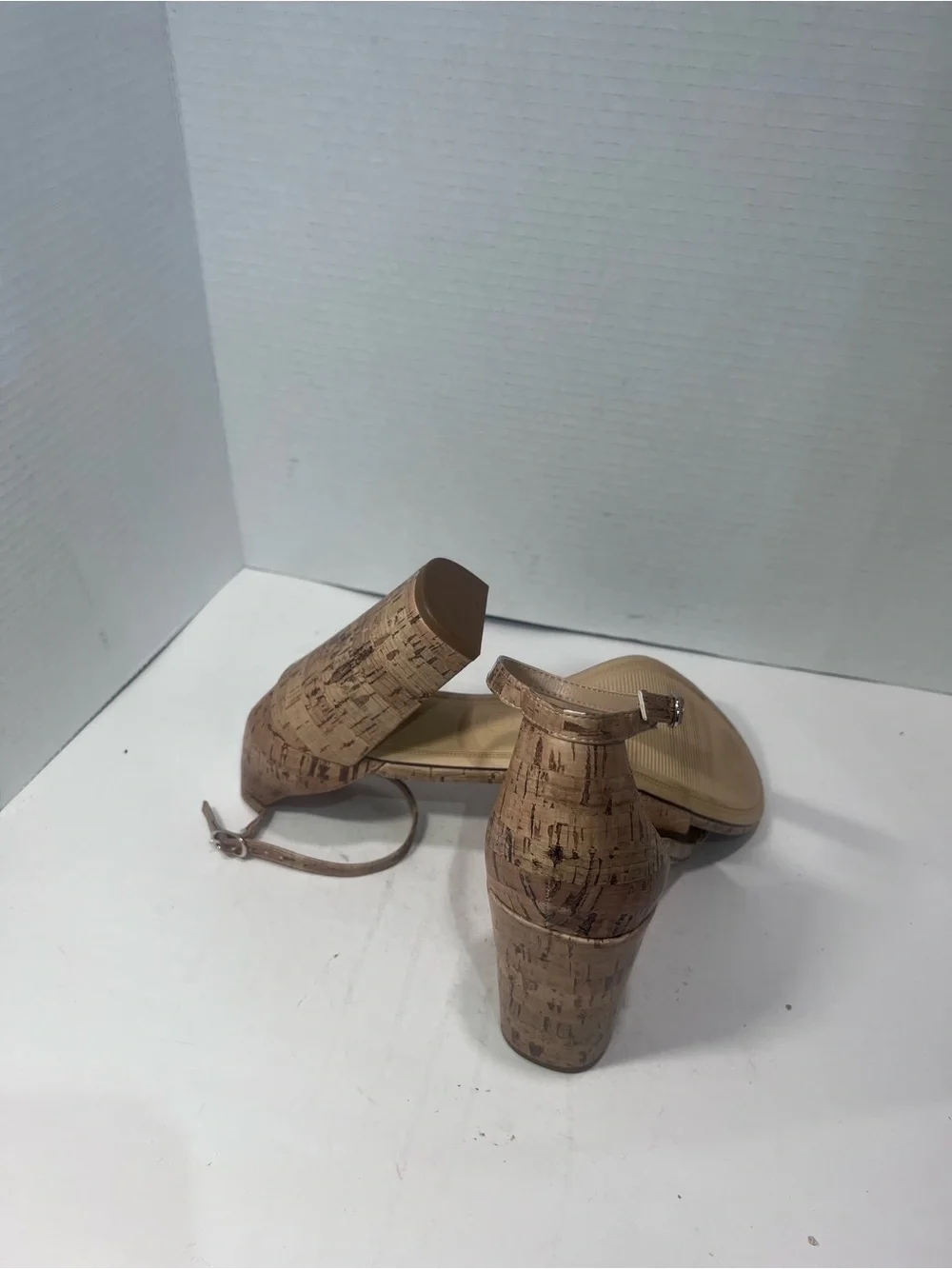 a new day Cork-Textured Tan Block Heel Sandals with Double Ankle Straps